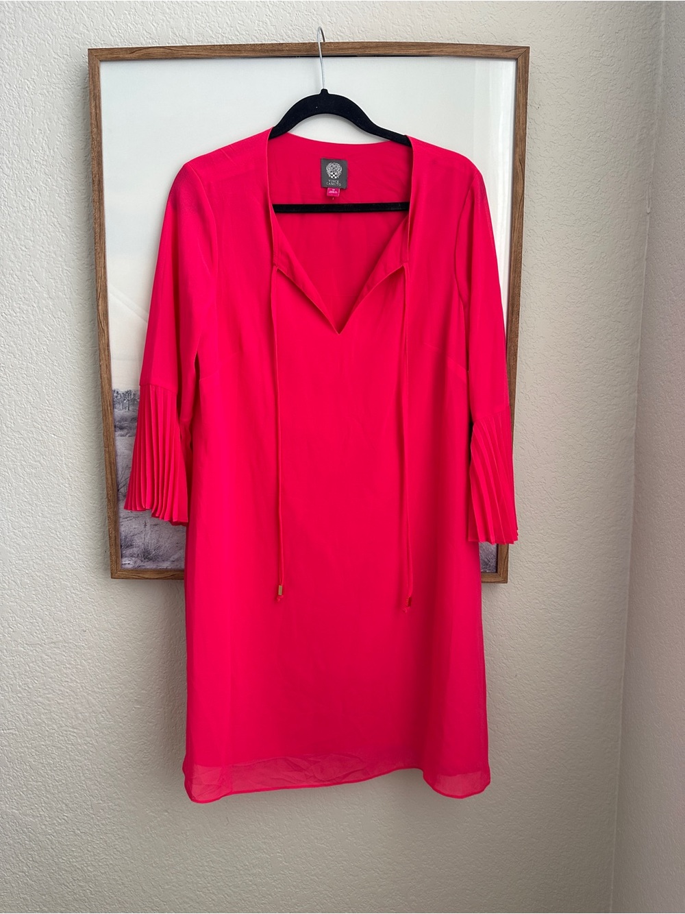NWT Vince Camuto Hot Pink Pleated Sleeve Shift Dress